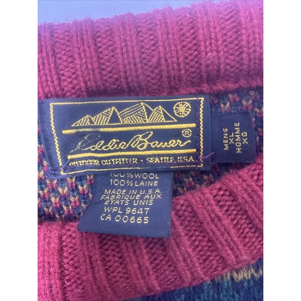 VTG Eddie Bauer Mens Red Plaid Long Sleeve Wool Sweater Size Men’s XLMade in USA - Picture 3 of 8